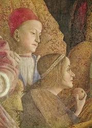 Marchese Ludovico Gonzago III von Mantua mit seiner Familie und Höflingen, (Detail der Gonzago-Kinder), ca. 1465-74 (Detail)